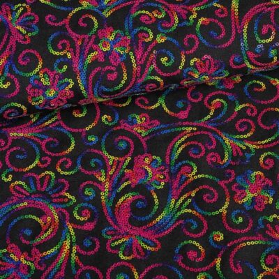 Terlenka-Stoff schwarz mit Multicolor-Pailletten