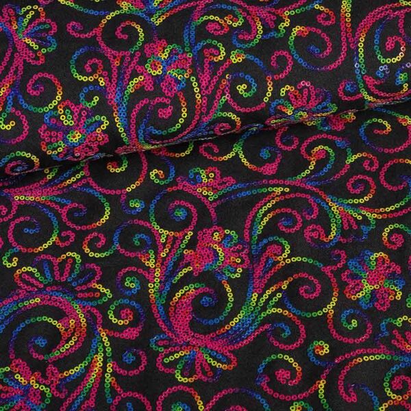 Terlenka-Stoff schwarz mit Multicolor-Pailletten