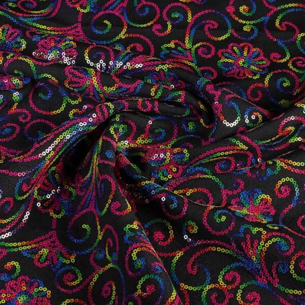 Terlenka-Stoff schwarz mit Multicolor-Pailletten
