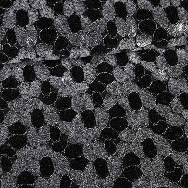 Mesh-Stoff Pailletten oval Fantasy schwarz silber