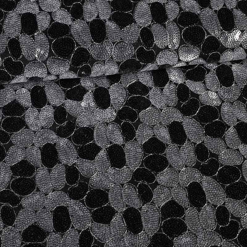 Mesh-Stoff Pailletten oval Fantasy schwarz silber