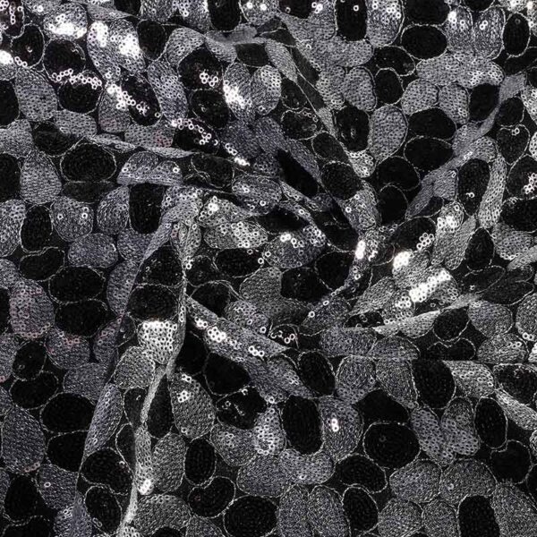 Mesh-Stoff Pailletten oval Fantasy schwarz silber