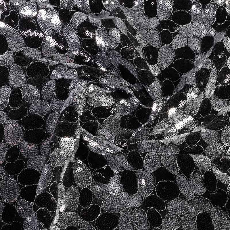 Mesh-Stoff Pailletten oval Fantasy schwarz silber