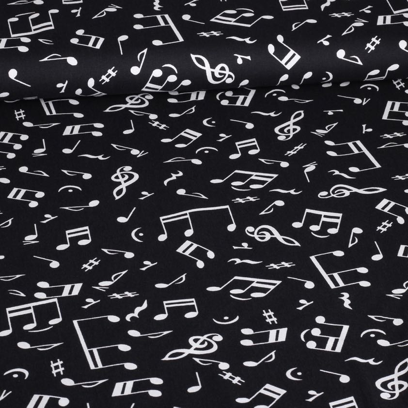 Poplin-Stoff Musiknote schwarz