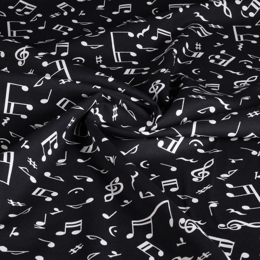 Poplin-Stoff Musiknote schwarz