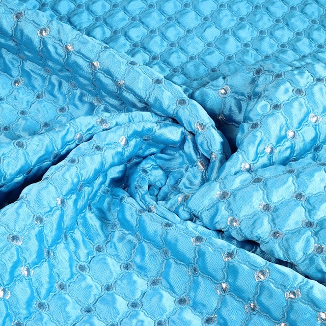 Jacquard Barok Stoff aqua silber