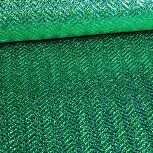 Step Zigzag Hologram Glitter Stoff grün