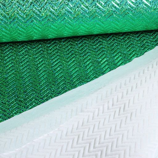 Step Zigzag Hologram Glitter Stoff grün