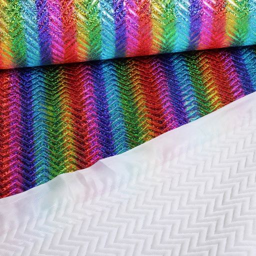 Step Zigzag Hologram Glitter Stoff regenbogen