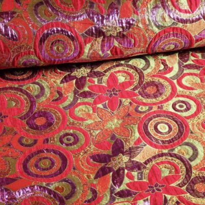 Brokat-Blumenstoff mehrfarbig rot lila lurex
