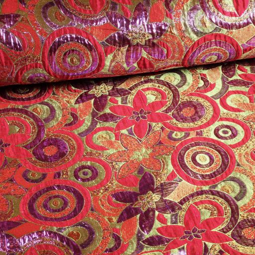 Brokat-Blumenstoff mehrfarbig rot lila lurex