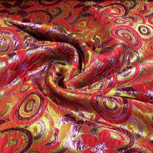 Brokat-Blumenstoff mehrfarbig rot lila lurex