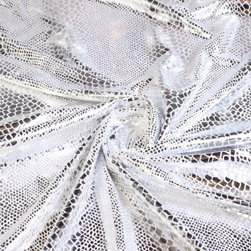 Jersey-Stretch-Stoff Krokodil weiß Silber Foil