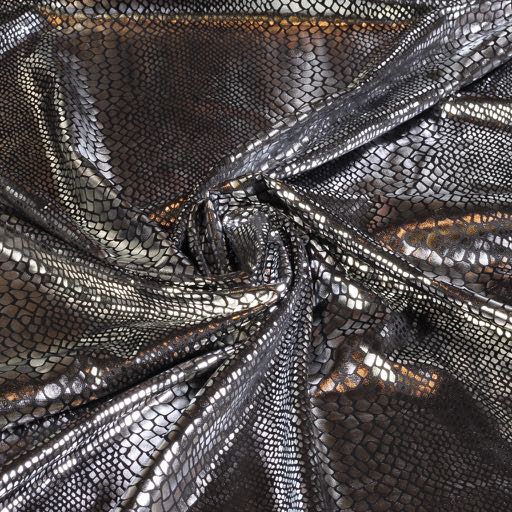 Jersey-Stoff Krokodil schwarz Silber Foil
