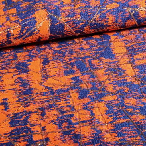 Jacquard-Stoff gold Lurex abstrakt orange/kobalt