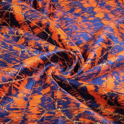 Jacquard-Stoff gold Lurex abstrakt orange/kobalt