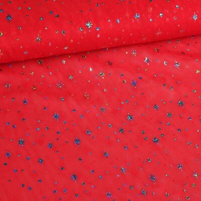 Mesh-Stoff hologram glitter stern rot