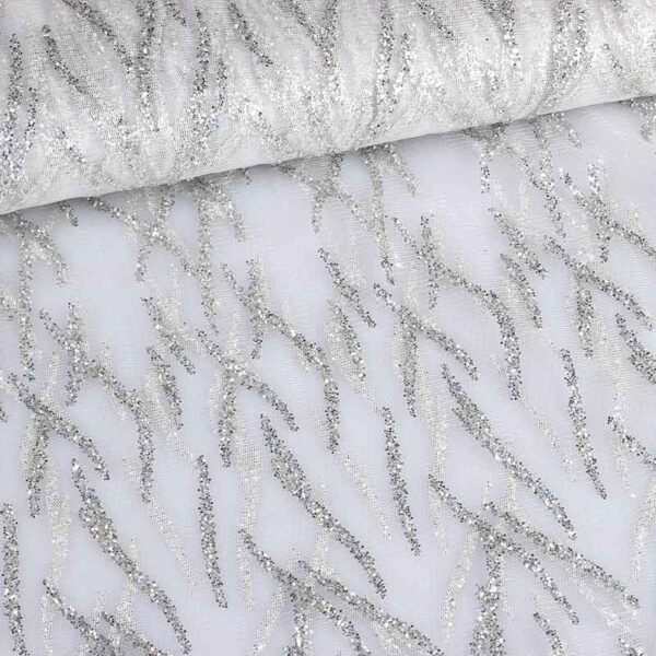 Mesh-Stoff fantasie glitter weiß