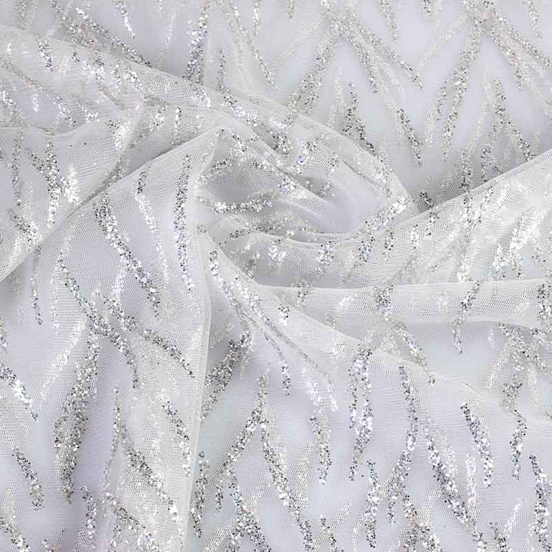 Mesh-Stoff fantasie glitter weiß