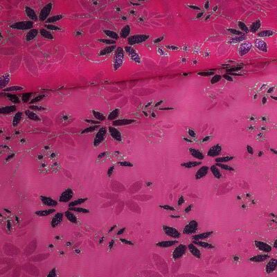 Mesh-Stoff Glitzerblume Fuchsia