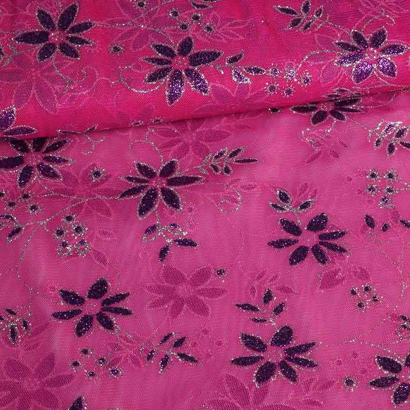 Mesh-Stoff Glitzerblume Fuchsia