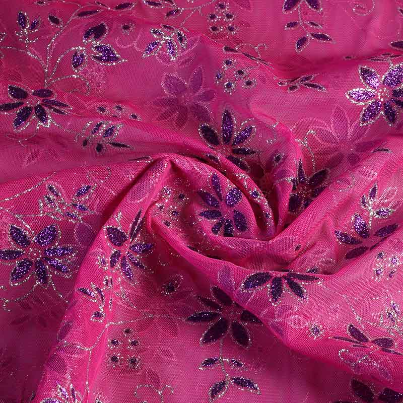 Mesh-Stoff Glitzerblume Fuchsia