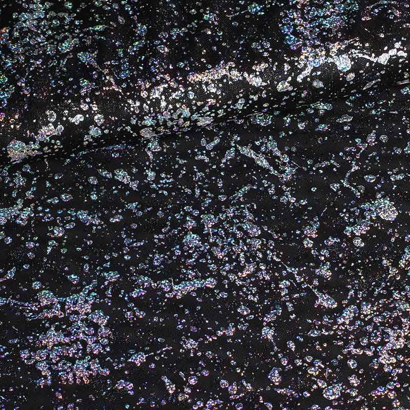 Mesh-Stoff schwarz mit Silberfolie