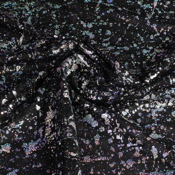 Mesh-Stoff schwarz mit Silberfolie