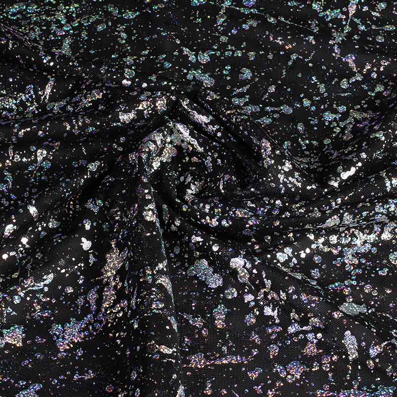 Mesh-Stoff schwarz mit Silberfolie