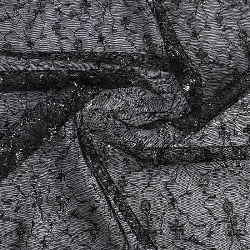 Mesh-Stoff schwarz silber