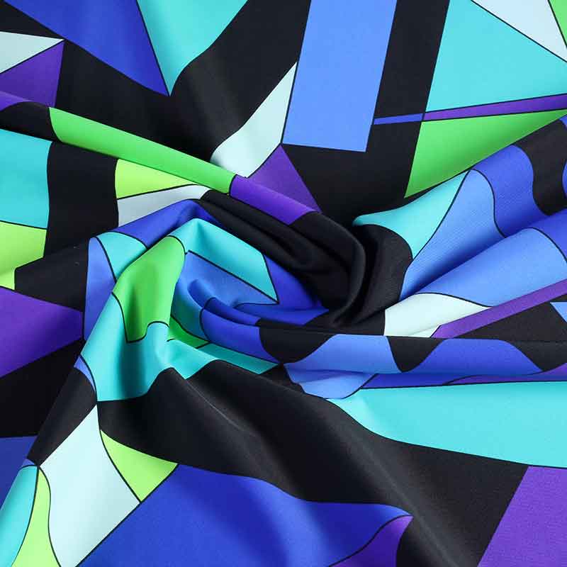 Stretch 4 Way Stoff geometrisch aqua