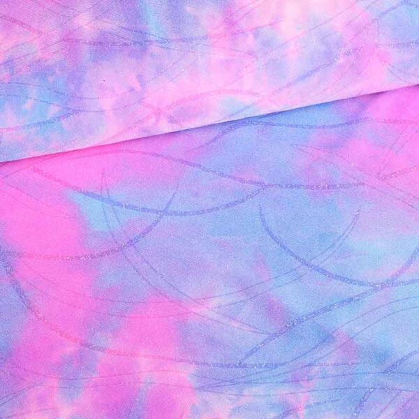 Stretch 4 Way Stoff Tye Dye Glitter Violett