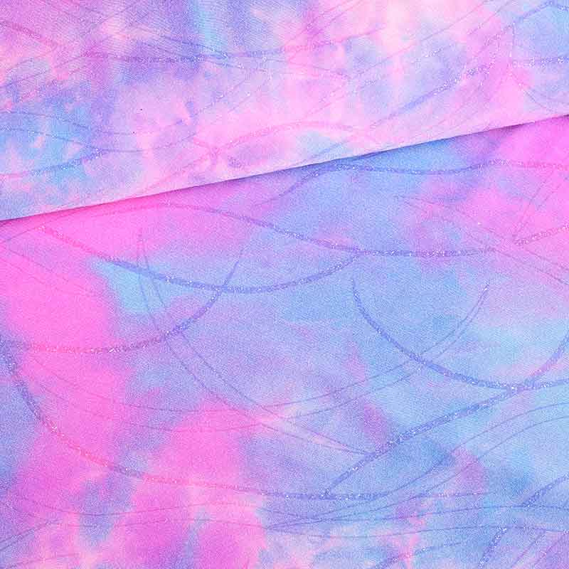 Stretch 4 Way Stoff Tye Dye Glitter Violett