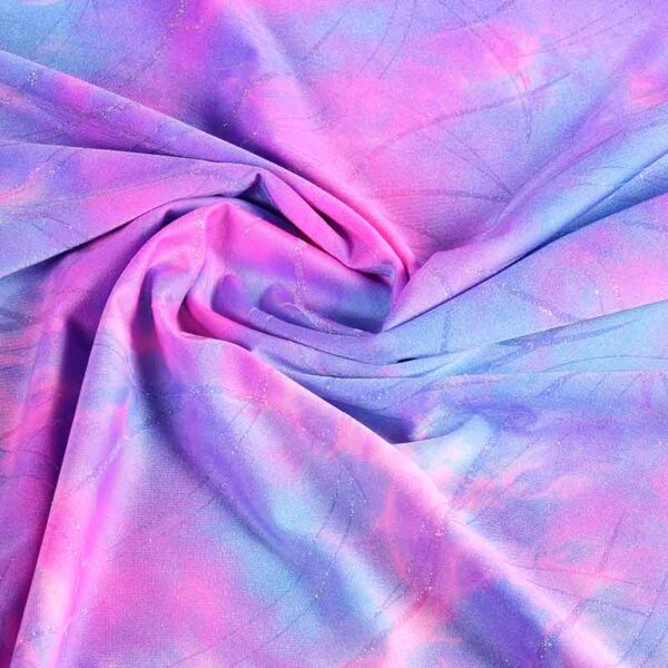 Stretch 4 Way Stoff Tye Dye Glitter Violett