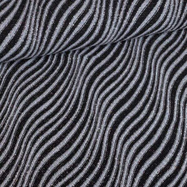 Glitter Fantasie Streifenstoff schwarz silber