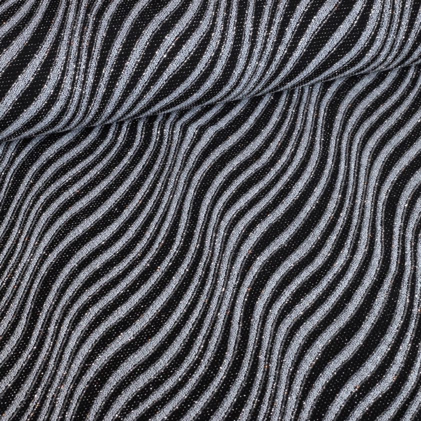 Glitter Fantasie Streifenstoff schwarz silber