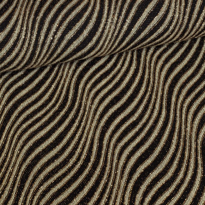 Glitter Fantasie Streifenstoff schwarz gold