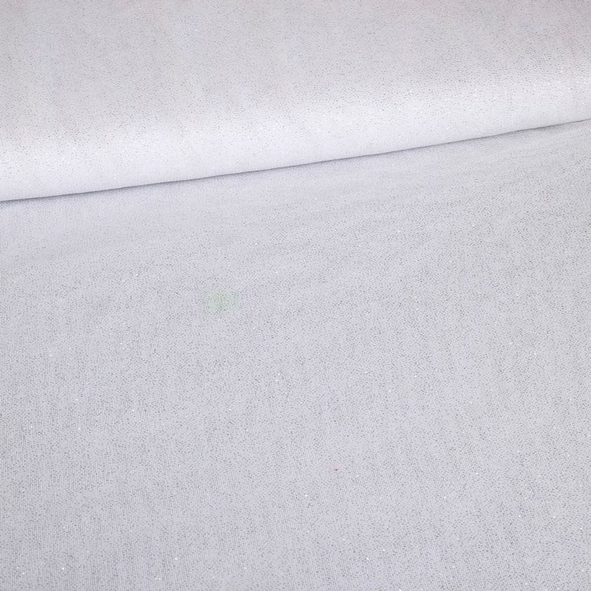 Stretch Mesh Glitter Stoff weiß