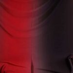 Stretch 4 way dans- en badpakstof ombre rood/bruin