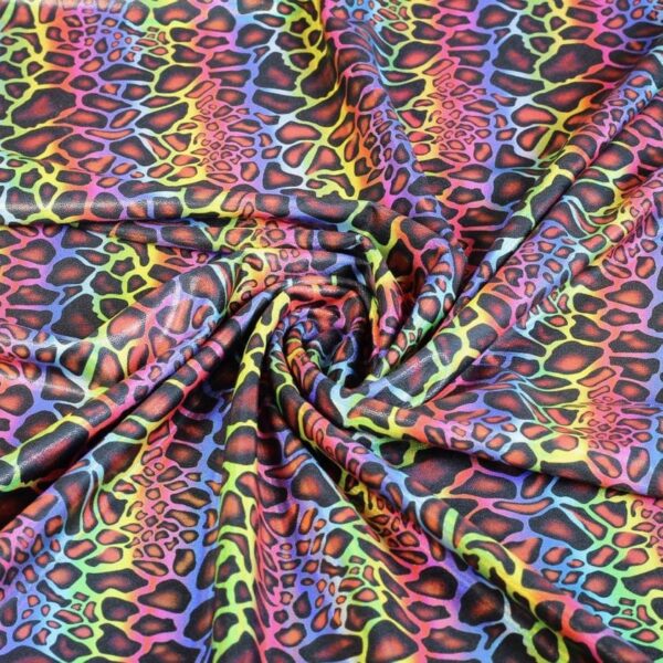 4 Way Stretch Foil Stoff Leopard Multicolor