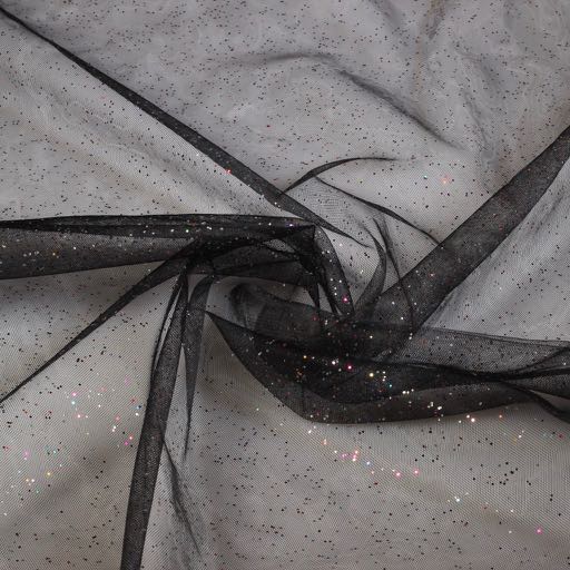 Mesh-Stoff schwarz multicolor Glitter