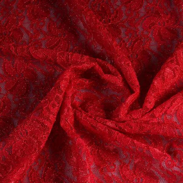 Spitzenstoff stretch glitter rot
