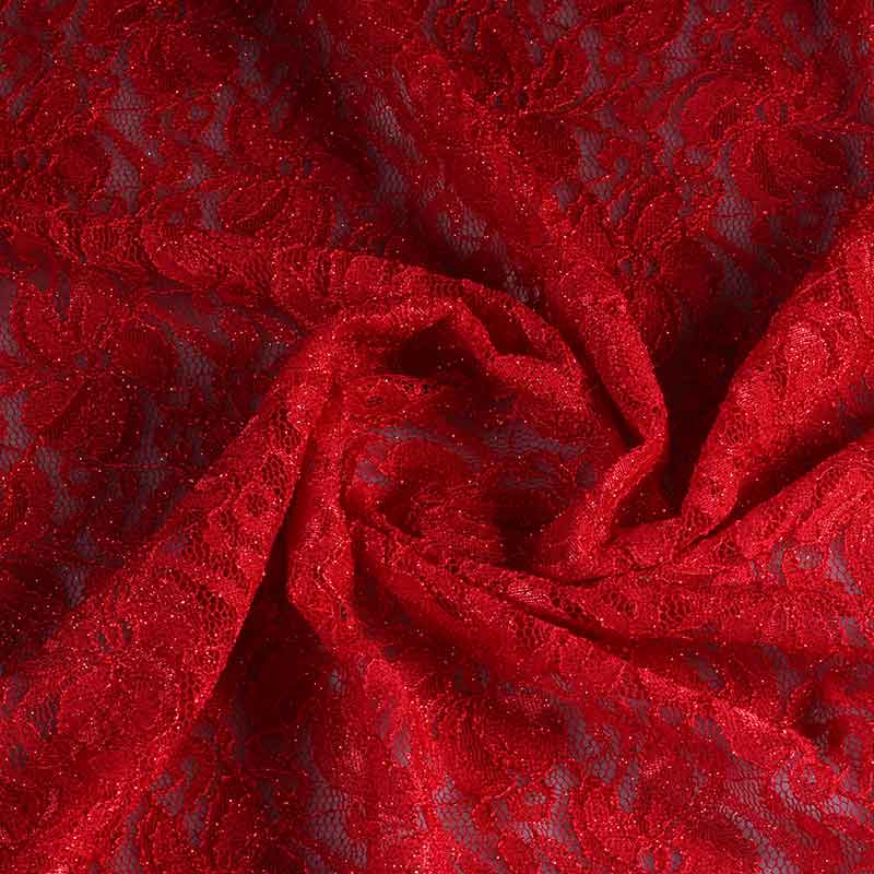 Spitzenstoff stretch glitter rot