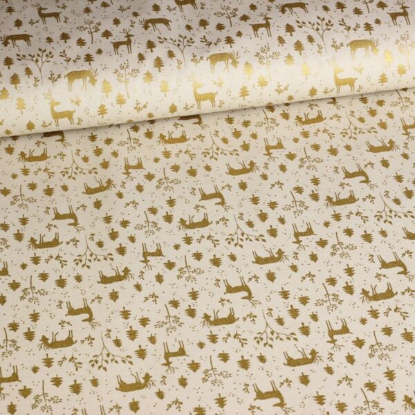 Poplin-Stoff Hirsch Weihnacht beige