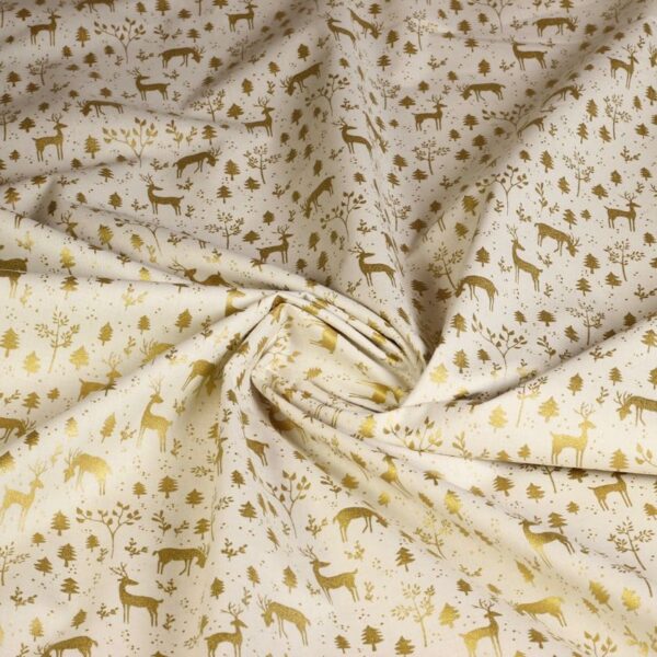 Poplin-Stoff Hirsch Weihnacht beige