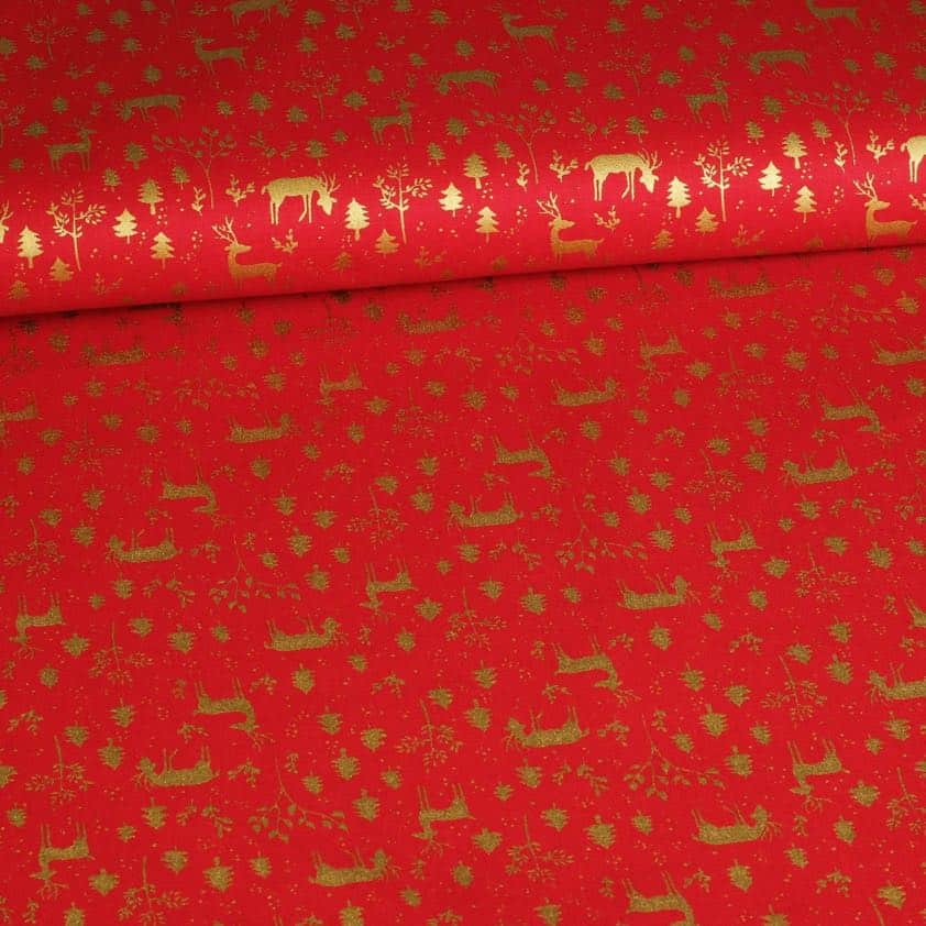 Poplin-Stoff Hirsch Weihnacht rot