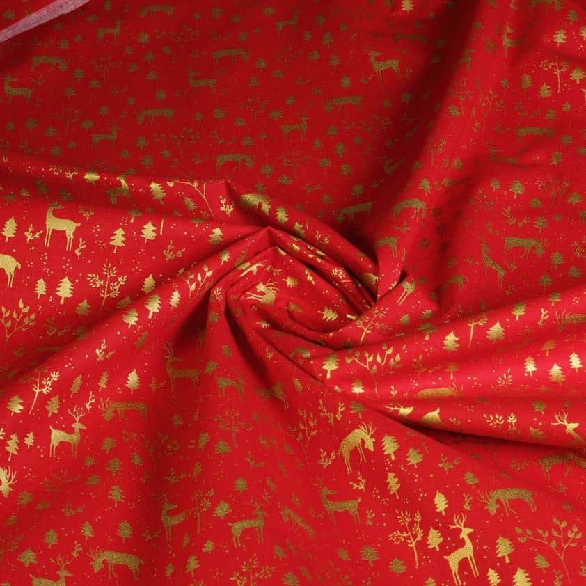 Poplin-Stoff Hirsch Weihnacht rot