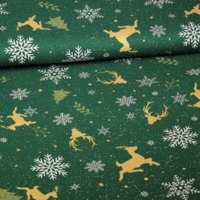 Poplin-Stoff Hirsche grün/gold