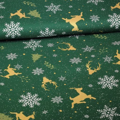 Poplin-Stoff Hirsche grün/gold