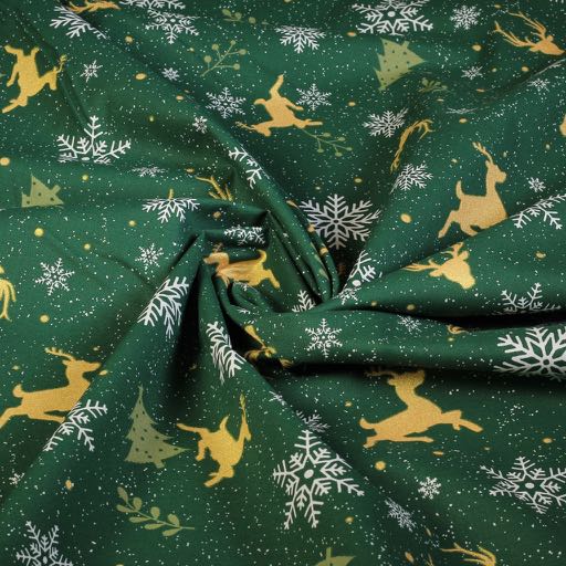 Poplin-Stoff Hirsche grün/gold